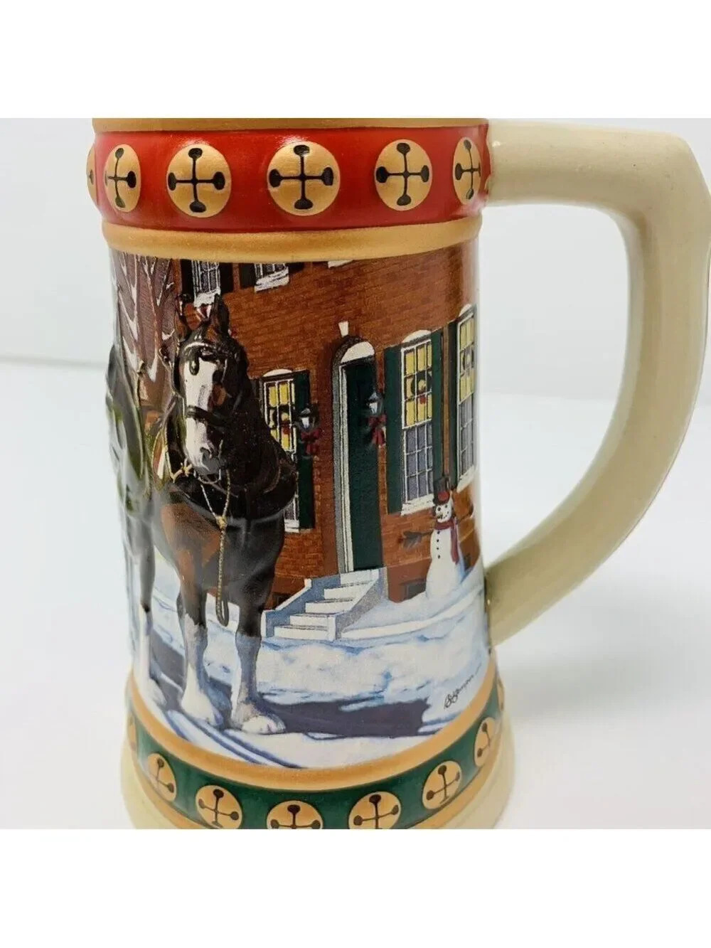 Budweiser Holiday Stein Collection Hometown Holiday Sleigh Bell Clydesdale Horse